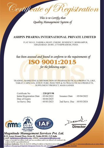 Ashpin Pharma ISO Certificate